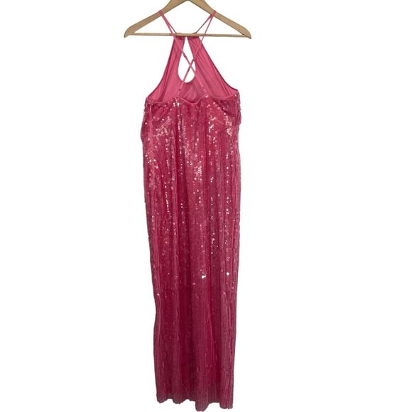 Urban Outfitters UO Harley Pink Sequin Halter Maxi Dress Slit M - Picture 7 of 9